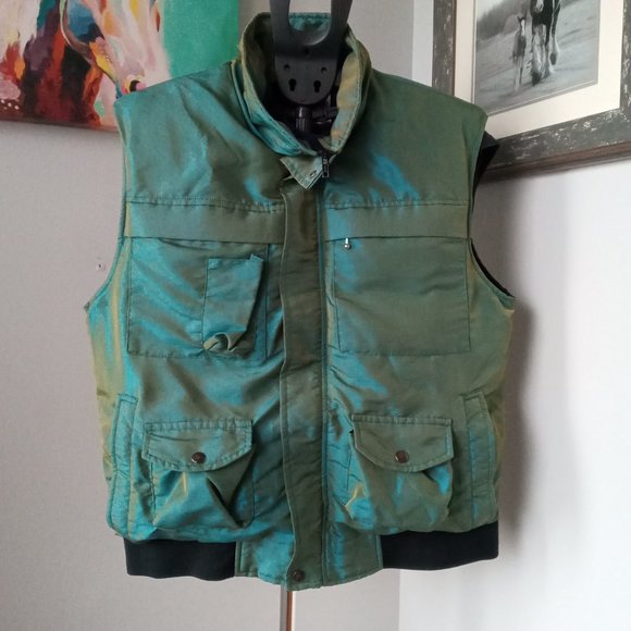 Fantastic Vintage 80'S iridescent down puffer dragon graphic vest - Picture 1 of 10